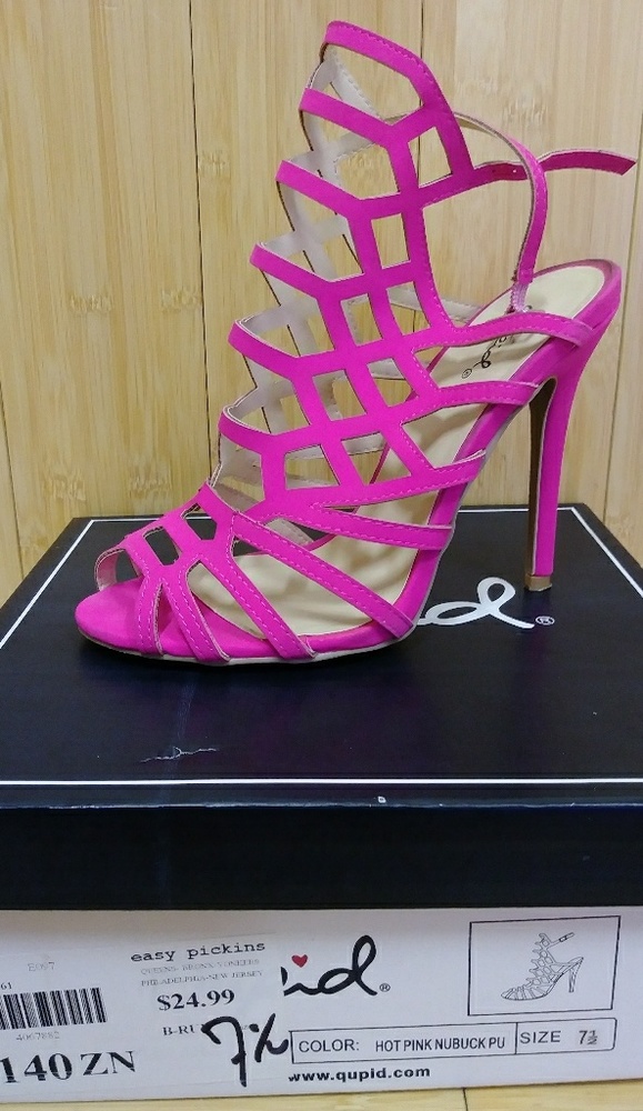 Qupid Ara-71 Peep Toe Caged Ankle Strap - Hot Pink